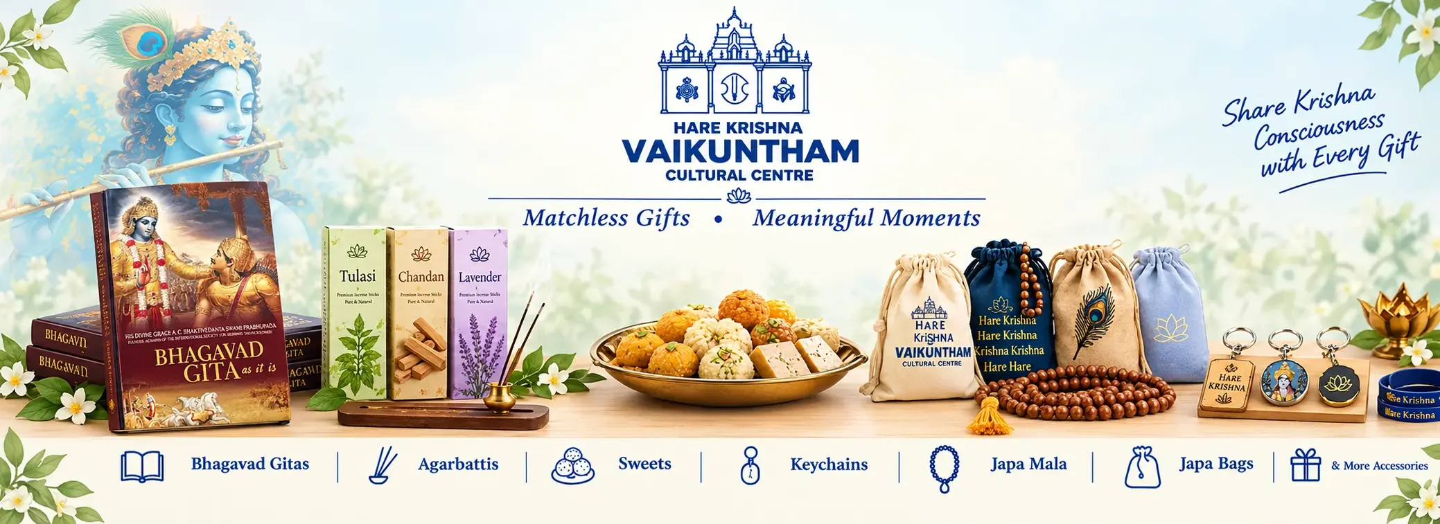 The Hare Krishna temple shop — books, puja items & sacred gifts
